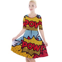 Pow Word Pop Art Style Expression Vector Quarter Sleeve A-line Dress by Amaryn4rt