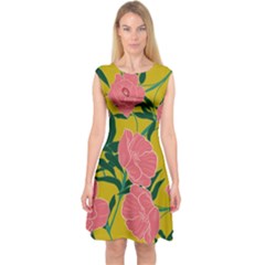 Pink Flower Seamless Pattern Capsleeve Midi Dress by Amaryn4rt