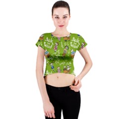 Seamless Pattern With Kids Crew Neck Crop Top by Amaryn4rt