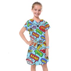 Comic Bubbles Seamless Pattern Kids  Drop Waist Dress by Amaryn4rt