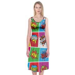 Pop Art Comic Vector Speech Cartoon Bubbles Popart Style With Humor Text Boom Bang Bubbling Expressi Midi Sleeveless Dress by Amaryn4rt