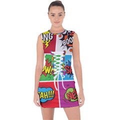 Pop Art Comic Vector Speech Cartoon Bubbles Popart Style With Humor Text Boom Bang Bubbling Expressi Lace Up Front Bodycon Dress by Amaryn4rt