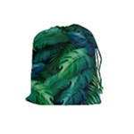 Tropical Green Leaves Background Drawstring Pouch (Large)