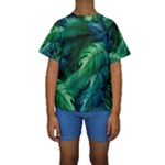Tropical Green Leaves Background Kids  Short Sleeve Swimwear