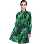 Tropical Green Leaves Background Long Sleeve Chiffon Shirt Dress
