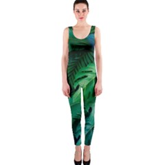 Tropical Green Leaves Background One Piece Catsuit by Amaryn4rt