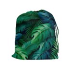 Tropical Green Leaves Background Drawstring Pouch (XL)