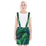 Tropical Green Leaves Background Braces Suspender Skirt