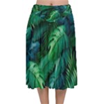 Tropical Green Leaves Background Velvet Flared Midi Skirt