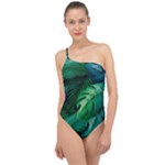 Tropical Green Leaves Background Classic One Shoulder Swimsuit