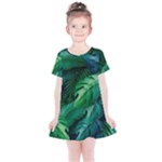 Tropical Green Leaves Background Kids  Simple Cotton Dress