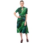 Tropical Green Leaves Background Keyhole Neckline Chiffon Dress