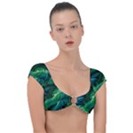 Tropical Green Leaves Background Cap Sleeve Ring Bikini Top