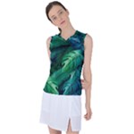 Tropical Green Leaves Background Women s Sleeveless Sports Top