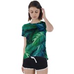 Tropical Green Leaves Background Short Sleeve Foldover Tee