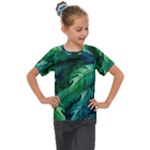 Tropical Green Leaves Background Kids  Mesh Piece Tee