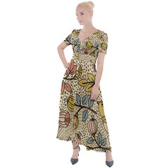 Seamless Pattern With Flower Bird Button Up Short Sleeve Maxi Dress by Amaryn4rt