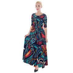 Vintage Tattoos Colorful Seamless Pattern Half Sleeves Maxi Dress by Amaryn4rt