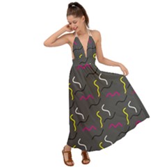 Gray Pattern Backless Maxi Beach Dress by Saptagram