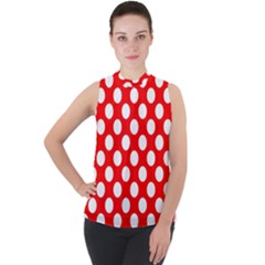 Large White Polka Dots Pattern, Retro Style, Pinup Pattern Mock Neck Chiffon Sleeveless Top by Casemiro