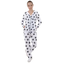 Dog Paws Pattern, Black And White Vector Illustration, Animal Love Theme Women s Tracksuit by Casemiro