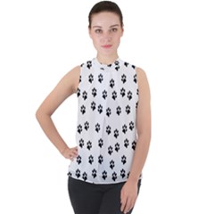 Dog Paws Pattern, Black And White Vector Illustration, Animal Love Theme Mock Neck Chiffon Sleeveless Top by Casemiro