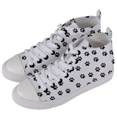Dog Paws Pattern, Black And White Vector Illustration, Animal Love Theme Women s Mid-top Canvas Sneakers by Casemiro