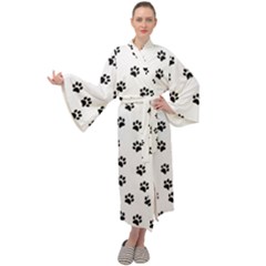 Dog Paws Pattern, Black And White Vector Illustration, Animal Love Theme Maxi Velour Kimono by Casemiro