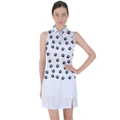 Dog Paws Pattern, Black And White Vector Illustration, Animal Love Theme Women s Sleeveless Polo Tee by Casemiro