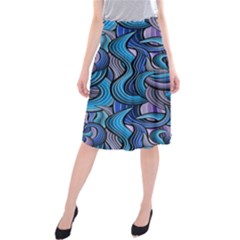 Blue Swirl Pattern Midi Beach Skirt by designsbymallika