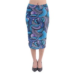 Blue Swirl Pattern Midi Pencil Skirt by designsbymallika
