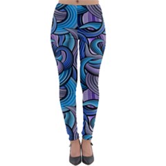 Blue Swirl Pattern Lightweight Velour Leggings by designsbymallika