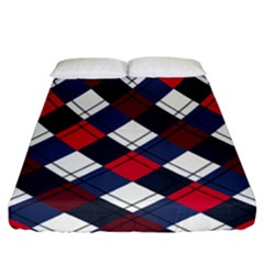 Checks Pattern Blue Red Fitted Sheet (california King Size) by designsbymallika