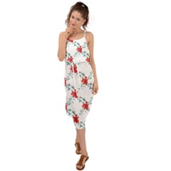 Poppies Pattern, Poppy Flower Symetric Theme, Floral Design Waist Tie Cover Up Chiffon Dress by Casemiro