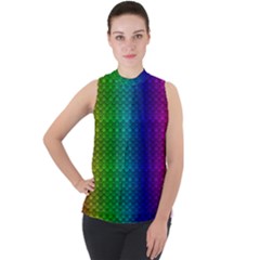 Rainbow Colored Scales Pattern, Full Color Palette, Fish Like Mock Neck Chiffon Sleeveless Top by Casemiro