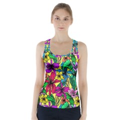 Hibiscus Flowers Pattern, Floral Theme, Rainbow Colors, Colorful Palette Racer Back Sports Top by Casemiro