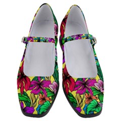 Hibiscus Flowers Pattern, Floral Theme, Rainbow Colors, Colorful Palette Women s Mary Jane Shoes by Casemiro