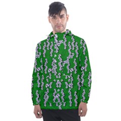 Cherry-blossoms Branch Decorative On A Field Of Fern Men s Front Pocket Pullover Windbreaker by pepitasart
