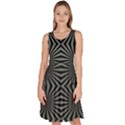 Geometric pattern, army green and black lines, regular theme Knee Length Skater Dress With Pockets View1
