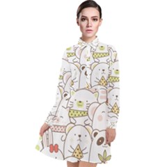 Cute-baby-animals-seamless-pattern Long Sleeve Chiffon Shirt Dress