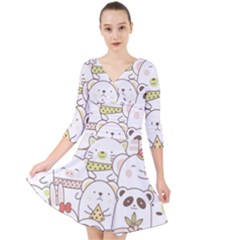 Cute-baby-animals-seamless-pattern Quarter Sleeve Front Wrap Dress