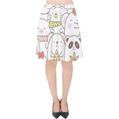 Cute-baby-animals-seamless-pattern Velvet High Waist Skirt