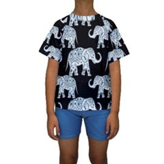 Elephant-pattern-background Kids  Short Sleeve Swimwear by Sobalvarro
