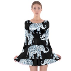 Elephant-pattern-background Long Sleeve Skater Dress by Sobalvarro