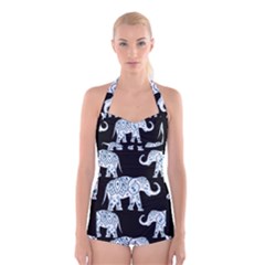Elephant-pattern-background Boyleg Halter Swimsuit  by Sobalvarro