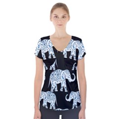 Elephant-pattern-background Short Sleeve Front Detail Top by Sobalvarro