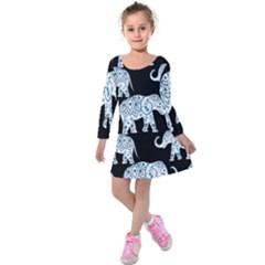 Elephant-pattern-background Kids  Long Sleeve Velvet Dress by Sobalvarro