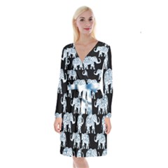 Elephant-pattern-background Long Sleeve Velvet Front Wrap Dress by Sobalvarro