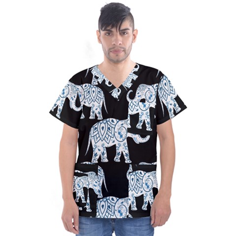 Elephant-pattern-background Men s V-neck Scrub Top by Sobalvarro