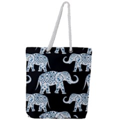 Elephant-pattern-background Full Print Rope Handle Tote (large) by Sobalvarro